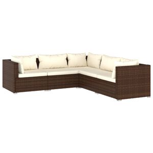 vidaXL 5-delige Loungeset met kussens poly rattan bruin