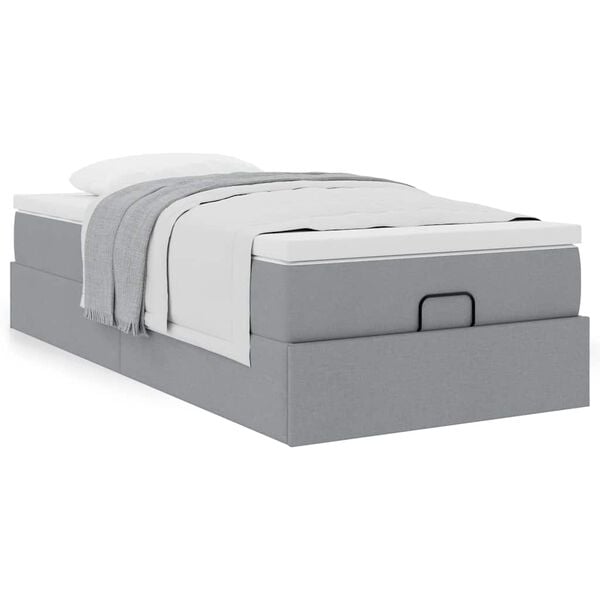 vidaXL Ottoman bed met matras 100x200cm stof lichtgrijs