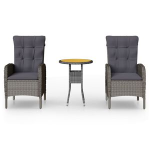 vidaXL 3-delige Tuinset poly rattan grijs
