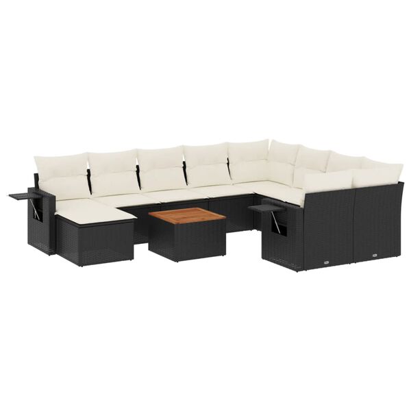 vidaXL 11-delige Loungeset met kussens poly rattan zwart
