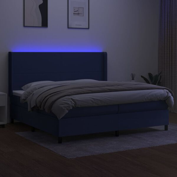 vidaXL Boxspring met matras en LED stof blauw 200x200 cm