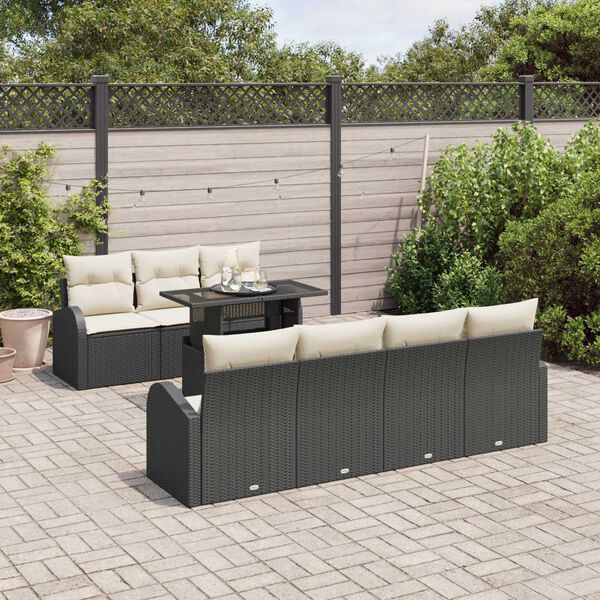 vidaXL Tuin Sofa Set met kussen 8 pcs Zwart Poly riet