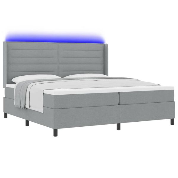 vidaXL LED Box Spring Bed met matras Lichtgrijs 200 x 200 cm Stof
