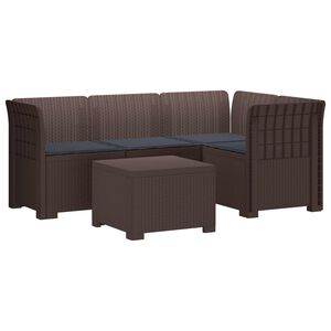 vidaXL 4-Persoons Tuinbank met Kussens Rieten Look PP Bruin
