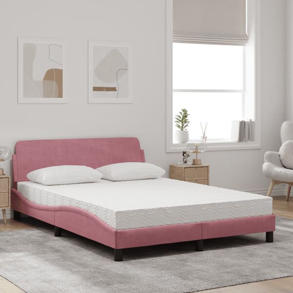 vidaXL Bed met matras "Dover" fluweel roze 140x200 cm
