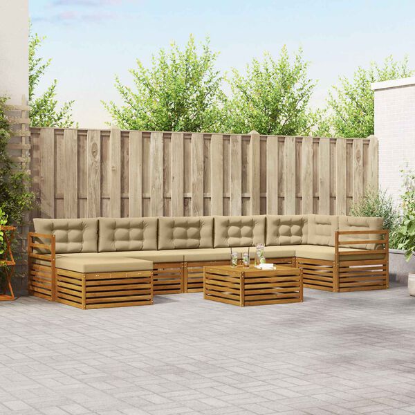 vidaXL Sofa-Sets 8 pcs Natuurlijk en Beige Massief Acaciahout