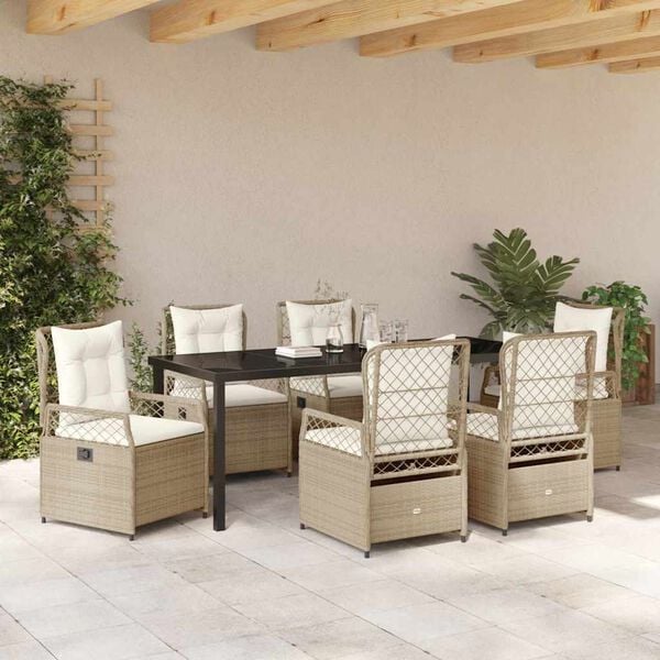vidaXL Tuin eettafelset 7 pcs Beige en Cr&egrave;me Wit poly rattan