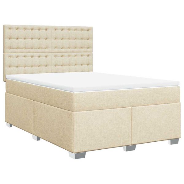 vidaXL Boxspring met matras stof cr&egrave;mekleurig 140x190 cm