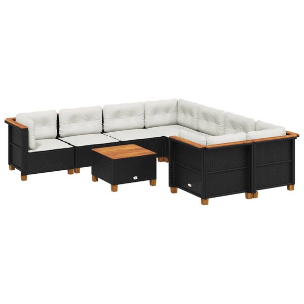 vidaXL 9-delige Loungeset met kussens poly rattan zwart