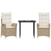 vidaXL 3-delige Tuinset met kussens poly rattan beige