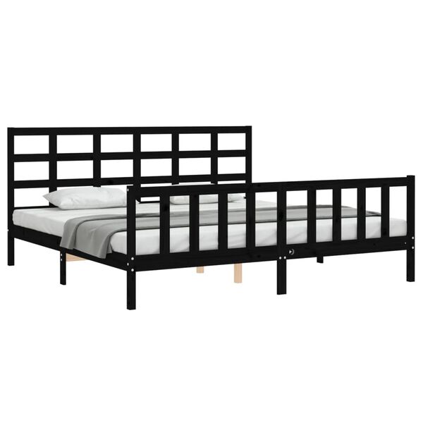 vidaXL Bedframe met hoofdbord massief hout zwart 200x200 cm