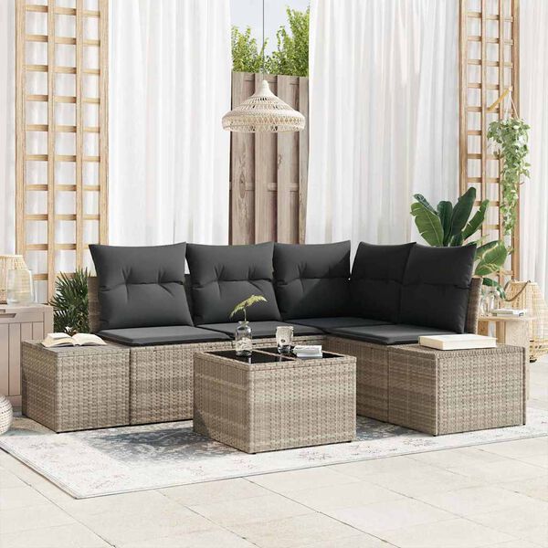 vidaXL Tuin Sofa Set met kussen 4 pcs Lichtgrijs poly rattan