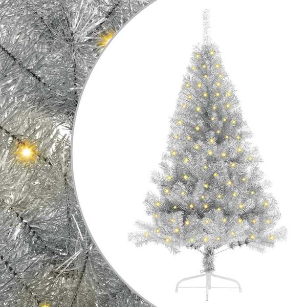 vidaXL Kunstmatig Voorverlicht Kerstboom met 150 LED Zilver 150 cm PET