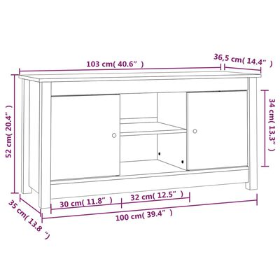 vidaXL Tv-meubel 103x36,5x52 cm massief grenenhout zwart
