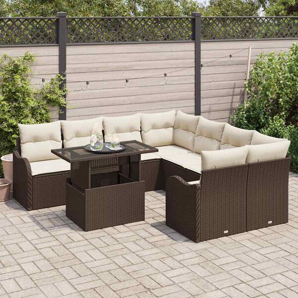 vidaXL Tuin Sofa Set met kussen met kussen 9 pcs Bruin Poly Rattan