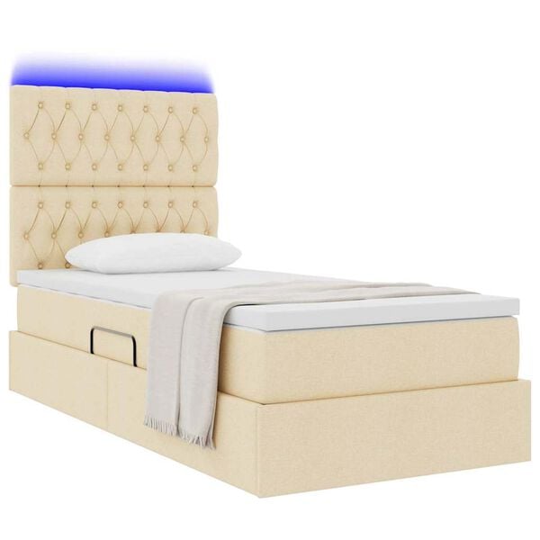 vidaXL Opbergbed met LED met matras Cr&egrave;me 90 x 190 cm Polyester