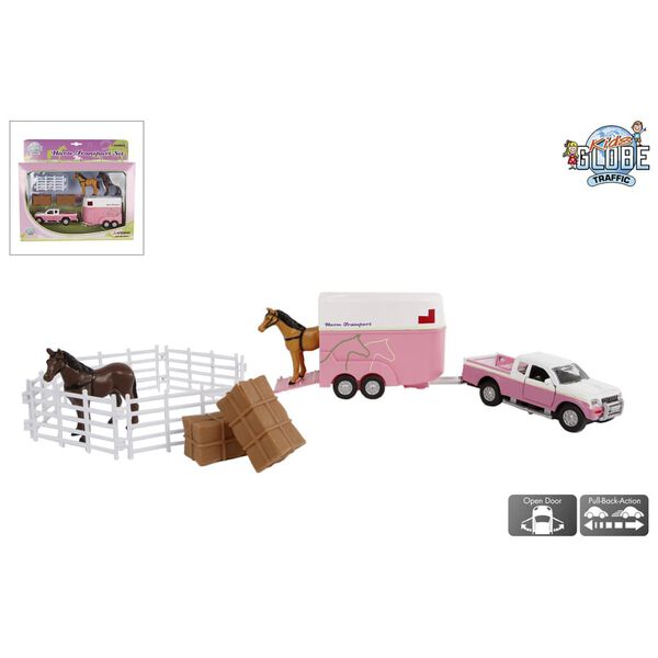 Kids Globe Mitsubishi met paardentrailer en accessoires 27 cm roze