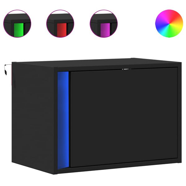 vidaXL Nachtkastje met LED's wandgemonteerd zwart