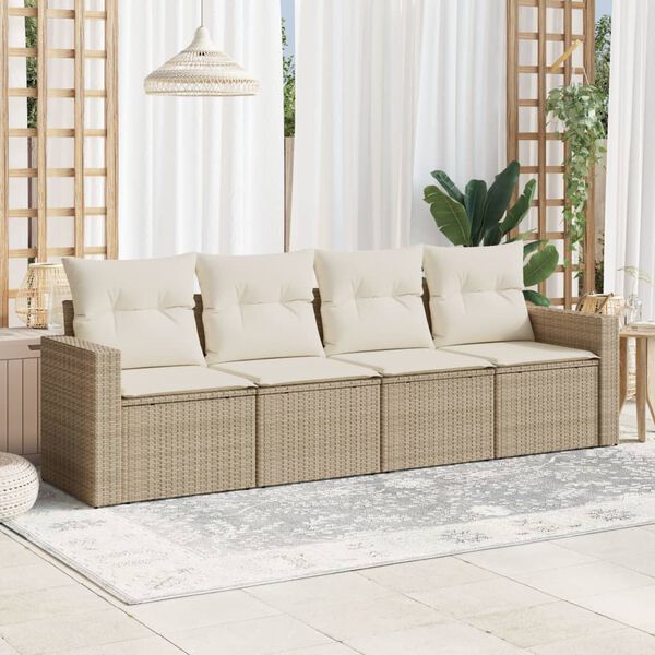 vidaXL 4-delige Loungeset met kussens poly rattan beige