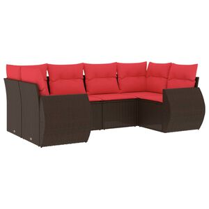 vidaXL 6-delige tuinbankset met kussens, bruin polyrotan