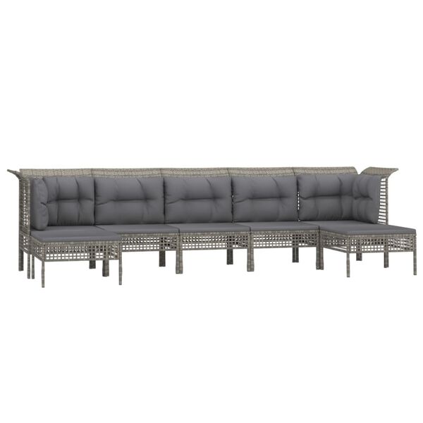 vidaXL 7-delige Loungeset met kussens poly rattan grijs