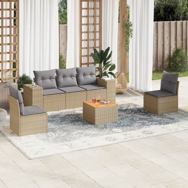 vidaXL 6-delige Loungeset met kussens poly rattan beige