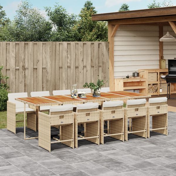 vidaXL 11-delige Tuinset met kussens poly rattan beige
