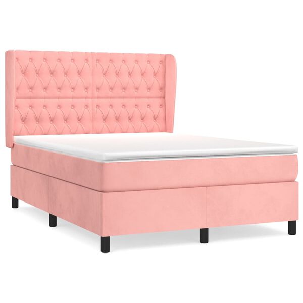 vidaXL Boxspring met matras fluweel roze 140x190 cm