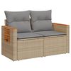 vidaXL Tuinbank 2-zits met kussens poly rattan beige