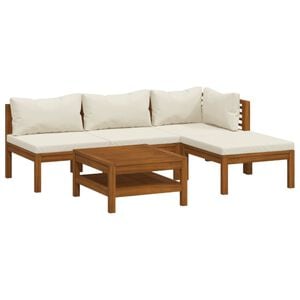 vidaXL 5-delige Loungeset met cr&egrave;mekleurige kussens massief acaciahout