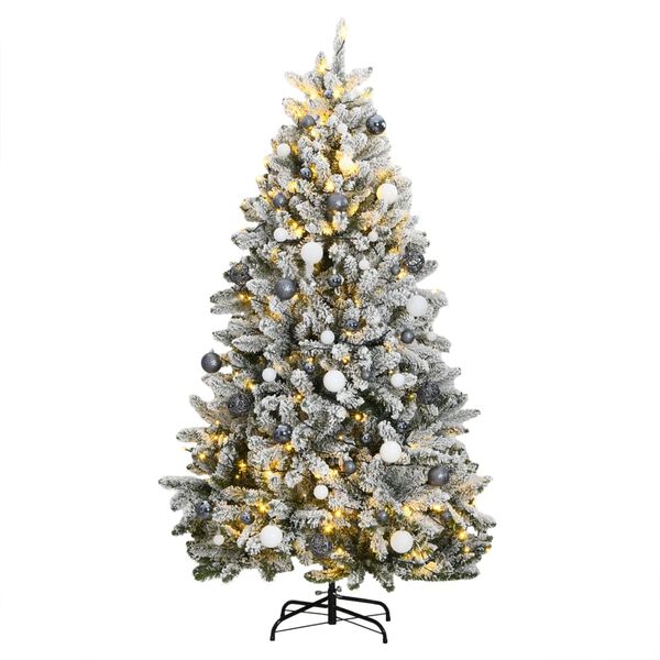 vidaXL Kunstkerstboom met scharnieren 300 LED's en kerstballen 180 cm