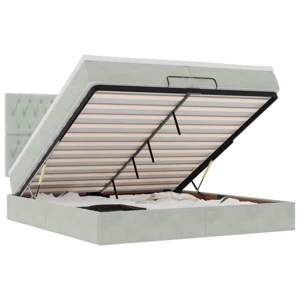 vidaXL Ottoman bed met matrassen en LED's 200x200cm fluweel lichtgrijs