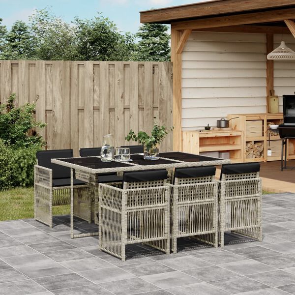 vidaXL 7-delige Tuinset met kussens poly rattan grijs