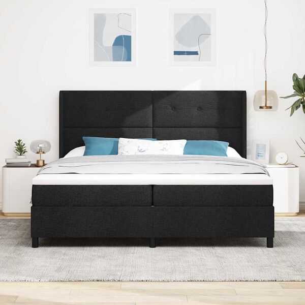 vidaXL LED Box Spring Bed met matras Zwart 200 x 200 cm Stof