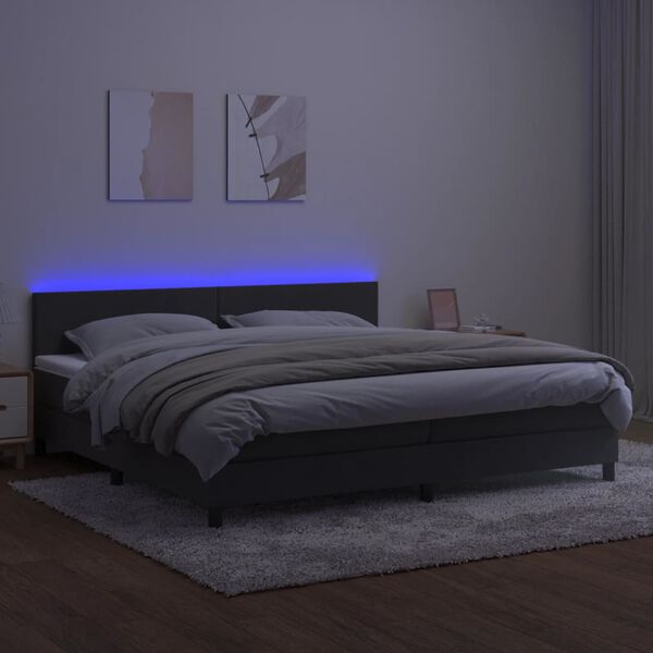 vidaXL Boxspring met matras en LED fluweel donkergrijs 200x200 cm