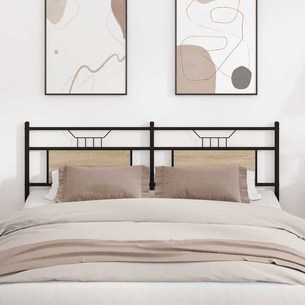 vidaXL Vervangend hoofdbord Sonoma 160 cm spaanplaat en staal eikenkleurig