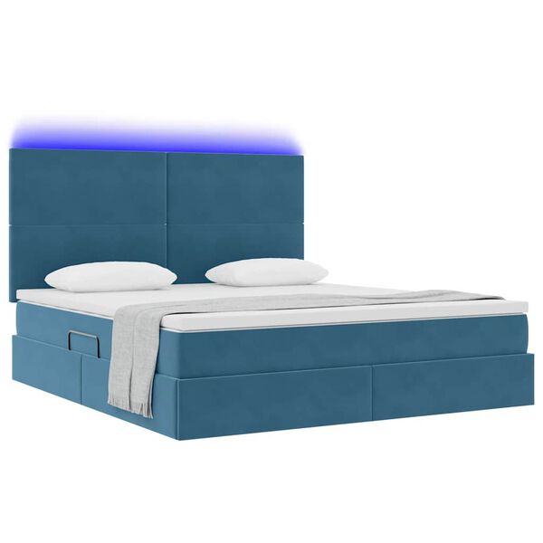 vidaXL Opbergbed met LED met matras Donkerblauw 160 x 200 cm Fluweel