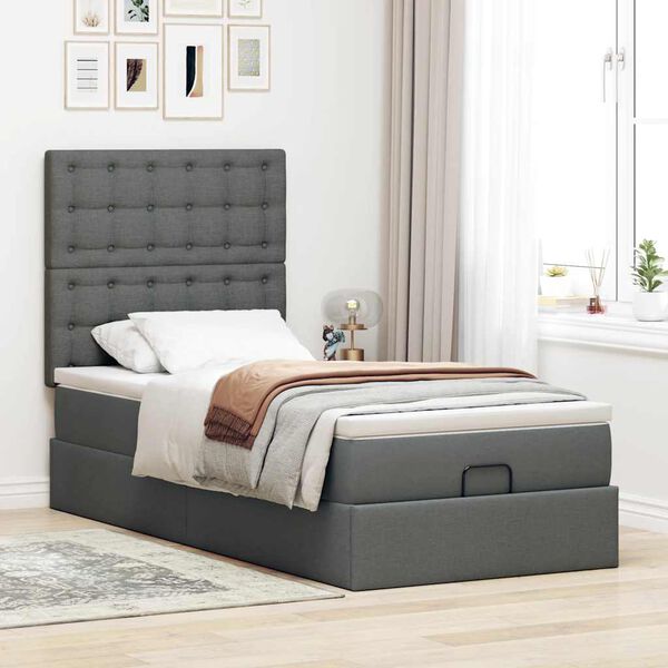 vidaXL Ottoman bed met matras en LED's 90x190cm stof donkergrijs