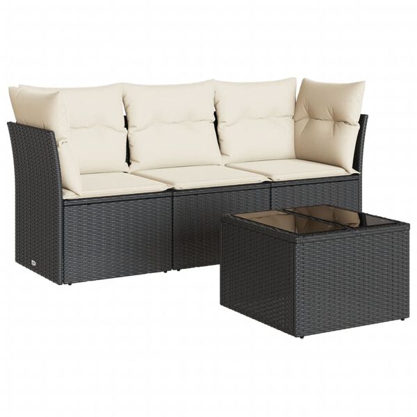 vidaXL 4-delige Loungeset met kussens poly rattan zwart