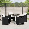 vidaXL Tuin eettafelset met kussen 5 pcs Zwart poly rattan