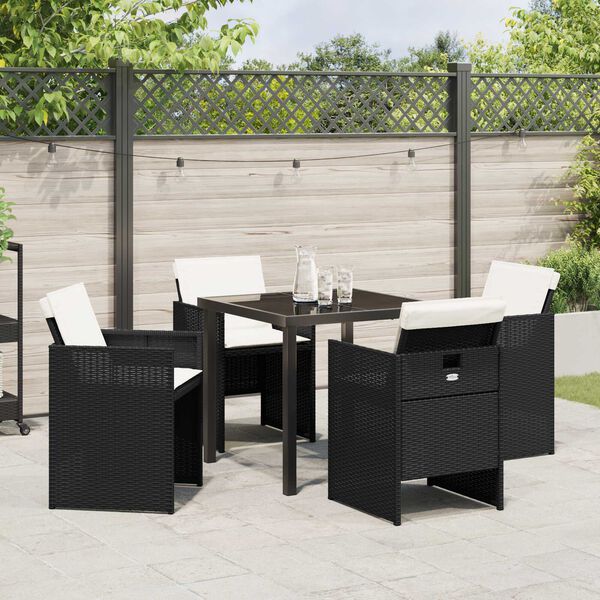 vidaXL Tuin eettafelset met kussen 5 pcs Zwart poly rattan