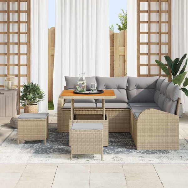 vidaXL Tuin Sofa Set met kussen met opslag 8 pcs Beige en Licht Grijs