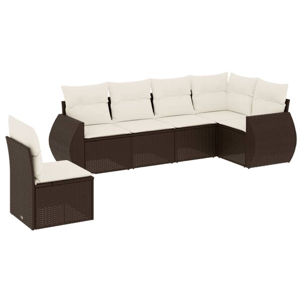 vidaXL 6-delige Loungeset met kussens poly rattan bruin