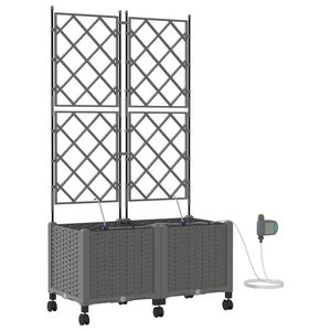 vidaXL Tuin Pot met Irrigatie en Wielen 2 st Lichtgrijs PP