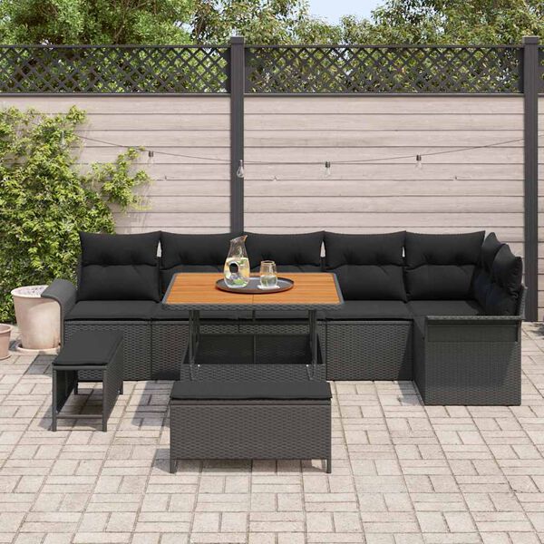 vidaXL Tuin Sofa Set met kussen met opslag met kussen 9 pcs Zwart