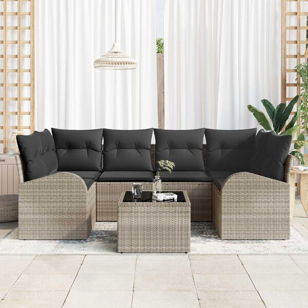 vidaXL Tuin Sofa Set 7 pcs Licht Grijs en Donker Grijs poly rattan
