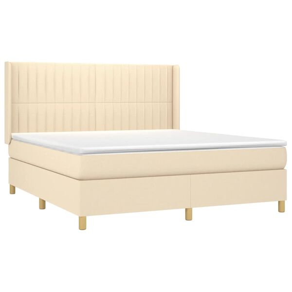 vidaXL Boxspring met matras en LED stof cr&egrave;mekleurig 180x200 cm