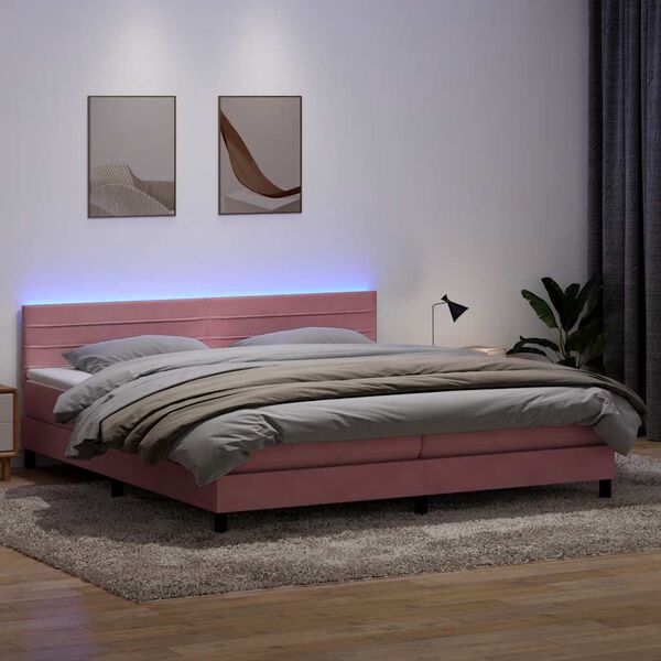 vidaXL Boxspring met matras en LED fluweel roze 180x210 cm