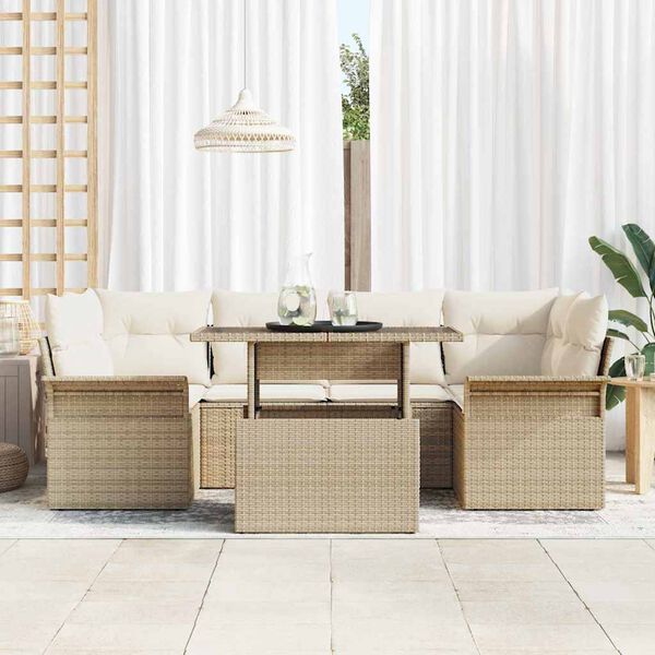 vidaXL Tuin Sofa Set met kussen met opslag 7 pcs Beige Poly Rattan