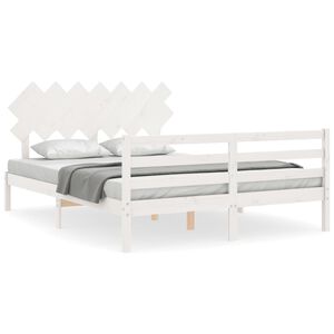 vidaXL Bedframe met hoofdbord massief hout wit